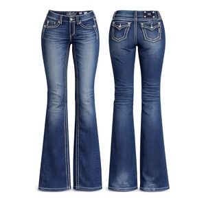 Miss Me Women Jeans 28x34  Signature Boot Cut Embroidered Stretch THICK STITCH‎